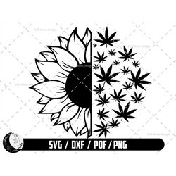 half sunflower svg, sunflower cut file, cannabis svg, digital download
