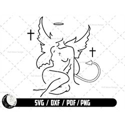 angel svg, devil angel svg, devil silhouette, cut file, tattoo design, digital download