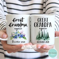 great grandma, great grandpa again mug set - great grandma again gift, great grandpa again gift, baby again gift, great