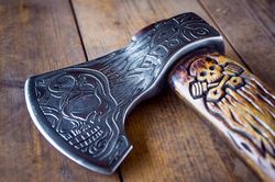 engraved axe - skull