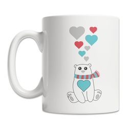 cute polar bear with hearts mug - i love polar bears mug - kawaii polar bear mug - cute polar bear gift idea - cute pola