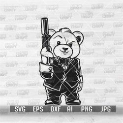 teddy bear with gun svg | gangster mascot bear clipart | mafia man grizzly cutfile | cute teddy boss shirt png | hippie