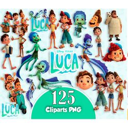 125 luca clipart png bundle, luca printable, luca png, luca font, disney png, disney cartoon bundle