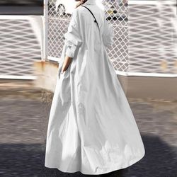 autumn stylish women vintage long sleeve loose sundress casual long maxi dress kaftan femme solid party vestido robe