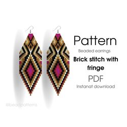 earring pattern for beading - brick stitch pattern for beaded fringe earrings - instant download. bead weaving.