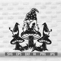 3 gnomes smoking weed svg | high gnomes clipart | smoking joint cut file | cannabis stencil | marijuana blunt png | 420