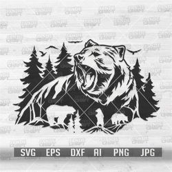Grizz Bear Scene svg | Wild Brown Grizzly dxf | Forest Animal Clipart | Camping Shirt png | Outdoor Cutfile | Safari Zoo