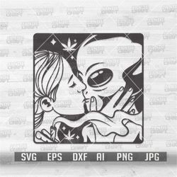 alien lovers smoking weed svg | ufo kissing girl clipart | cannabis cutfile | marijuana stencil | rasta 420 shirt png |