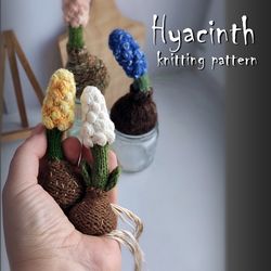 hyacinth flower knitting pattern, spring flower knitting, detailed pattern for knitting a flower, cute knitted toy diy