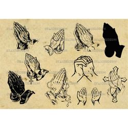 digital svg png jpg hands clasped, prayer, vector, silhouette, clipart, instant download