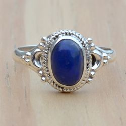 natural lapis lazuli ring for women, silver lapis ring, blue stone ring, oval gemstone handmade ring women, lapis ring