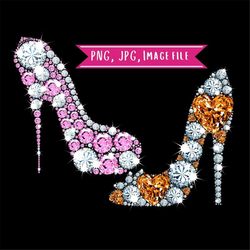 diamond shoe png, diamond mosaic shoes, diamond high heels png, high heels png, clipart, diamond mosaic high heels, digi