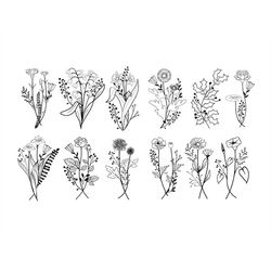 BOUQUET SVG, BOUQUET Svg Cut Files for Cricut, Minimalist Bouquet Svg, Flowers Svg, Wildflowers Svg