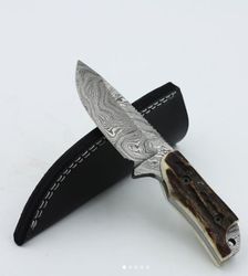 hand made damascus steel full tang hunting knife , damascus skinner knife