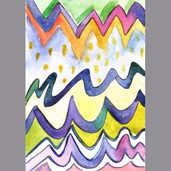 watercolor colorful waves digital print | abstract painting sketch art print