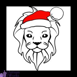 lion face with santa hat svg, christmas svg, lion face svg, santa hat svg