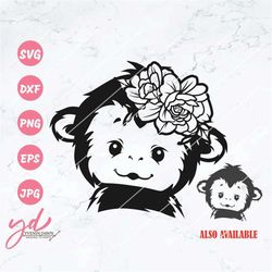 cute floral monkey svg | cute monkey face svg | monkey svg | baby monkey svg | zoo animals svg | cute monkey png | cutti