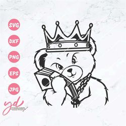 gangster money teddy bear svg png | gangster teddy bear with crown svg | cool kid hipster bear png | gangster animal svg