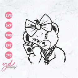 Gangster Money Teddy Bear Svg Png | Gangster Teddy Bear Svg | Cool Kid Hipster Bear Png | Gangste Animal Svg | Bear Svg