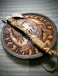 medieval viking shield | valhalla helm of awe viking shield | wooden engraved battle-ready shield | wall decor shield