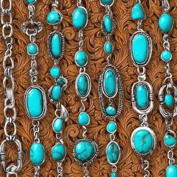 turquoise bracelets on brown leather 44 tileable repeating pattern