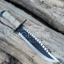 handmade custom design rambo style dagger with leather sheath