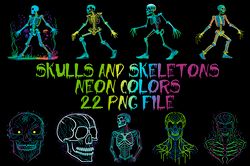 neon skeletons and skulls 22 png files digital download sublimation