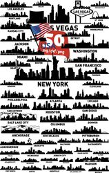 usa city svg bundle, skyline, city svg, city silhouette, city graphics, us state maps svg, usa syline svg, usa city