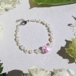 pink crystal beaded bracelet flower bracelets bracelets set pinky jewelry daisy bracelets gift for her