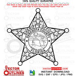 sarasota county svg sheriff office badge, sheriff star badge, vector file for, cnc router, laser engraving, laser cuttin