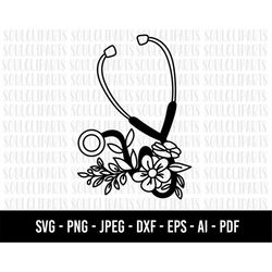 cod792- flowers stethoscope svg, nurse svg, heart stethoscope clipart, monogram svg, heart stethoscope svg, digital down