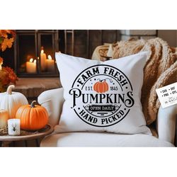 farm fresh pumpkins svg, round label farmhouse autumn svg, farmhouse fall svg, rustic autumn sign svg, rustic pumpkin si