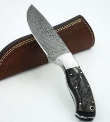 hand made damascus steel full tang gut hook knife , damascus gut hook skinner