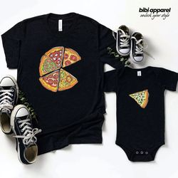 pizza and slice, dad and son matching shirt, dad and baby gi