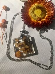 village necklace,field grass,poppy and linen heads pendant,unique handmade jewellery gift for her