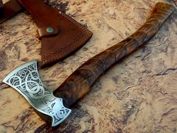 handmade viking axe, viking hatchet, bearded axe, norse god odin valknut, forged axe, functional wall decor, decorative