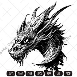 dragon svg,dragon face , tribal dragon svg, dragon tattoo svg, dragon silhouette, dragon vector, dragon clipart, cut fil