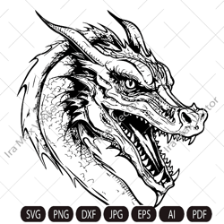 dragon svg, dragon face , tribal dragon svg, dragon tattoo svg, dragon silhouette, dragon vector, dragon clipart, cut fi