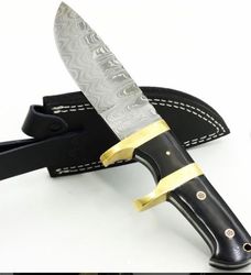 hand made damascus steel full tang hunting knife , damascus skinner knife