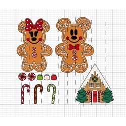 mickey and minnie gingerbread man svg, christmas svg, gingerbread house svg, candy cane svg, peppermint svg, christmas s