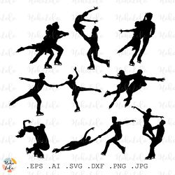 figure skating svg,  figure skating silhouette, figure skating stencil template, figure skating dxf, clipart png