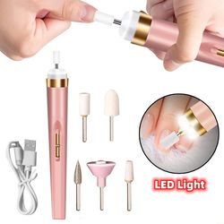 5in1 manicure machine set electric nail drill polisher cordless usb recharge with led cutters mill for manicure pedicure