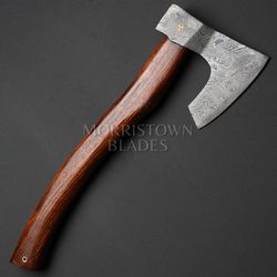 handforged bearded viking axe with sheath, damascus blade,  best viking gift for men - 16 inches viking axe