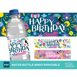 encanto birthday party water bottle wrap printable - blue, white and pink themes included - pdf instant digital download