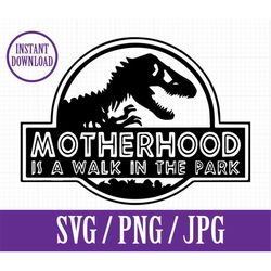 motherhood is a walk in the park - jurassic park inspired - svg, png, jpg - instant download