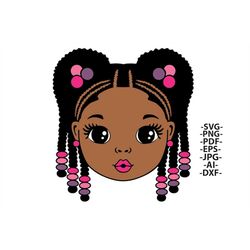 black girl svg, braid hair clipart, cornrows hairstyle, fashion girl clipart, conrow wig, afro girl svg, pink lips, 5x p