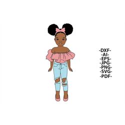 afro fashion girl with two bun, modern kid, afro girl svg, black girl svg, afro baby girl, black woman, african american