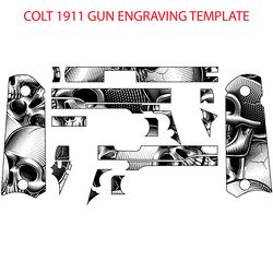 colt 1911 handgun full vintage skull pattern v2 svg laser engraving, cnc cutting vector file