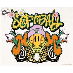 Smiley Beanie Softball Mom PNG, Softball PNG, Sublimation Designs, Digital Downloads, Softball Mom Png, Retro Softball G