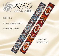 peyote bracelet pattern red sun peyote pattern bead design in pdf - instant download